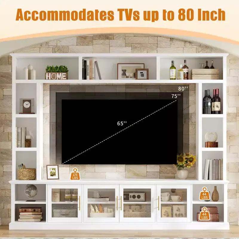 Mobile TV moderno bianco/nero con librerie e ante in vetro