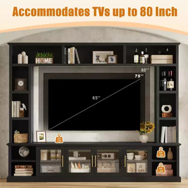 Mobile TV moderno bianco/nero con librerie e ante in vetro