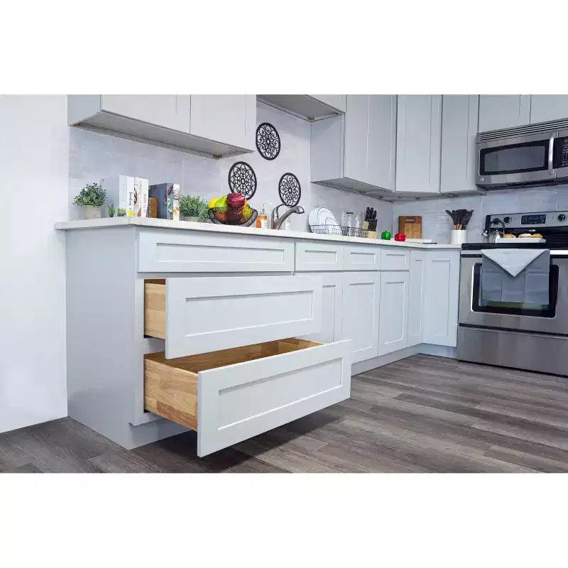 Mobile base cucina a 3 cassetti Dove Gray Shaker, montaggio a persona singola