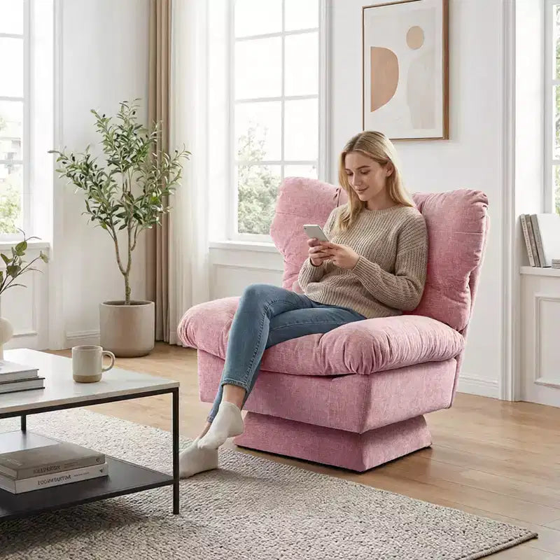 Poltrona girevole accent in beige/rosa senza braccioli, a seduta singola