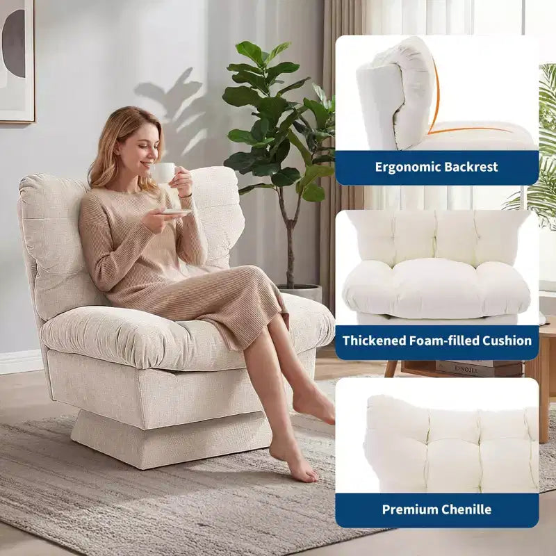 Poltrona girevole accent in beige/rosa senza braccioli, a seduta singola