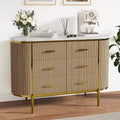 47in Wide 6 Drawer Mid Century Fluted Dresser - Metal Handles, Curved Profile & Sturdy Legs, Wooden TV Stand for Bedroom Living Room