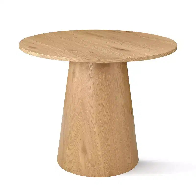 Set da pranzo rotondo con piedistallo in nero/rovere, sedie con schienale in rattan, 4 posti, 5 pezzi