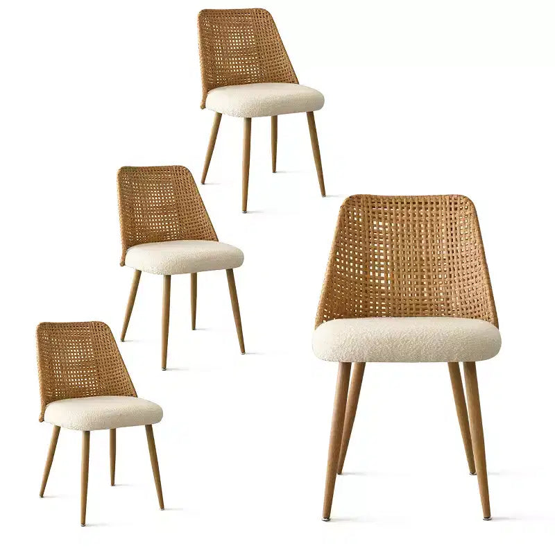 Set da pranzo rotondo con piedistallo in nero/rovere, sedie con schienale in rattan, 4 posti, 5 pezzi