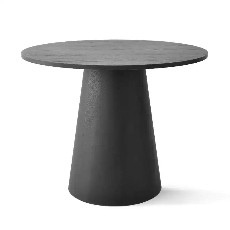 Set da pranzo rotondo con piedistallo in nero/rovere, sedie con schienale in rattan, 4 posti, 5 pezzi