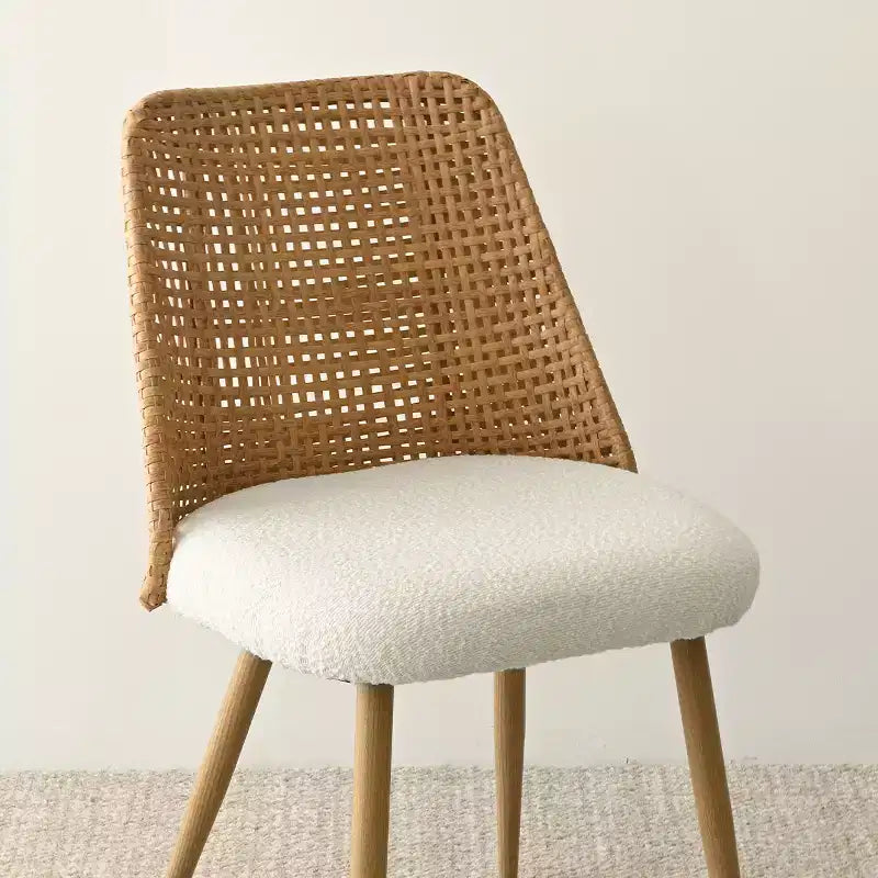 Set da pranzo rotondo con piedistallo in nero/rovere, sedie con schienale in rattan, 4 posti, 5 pezzi