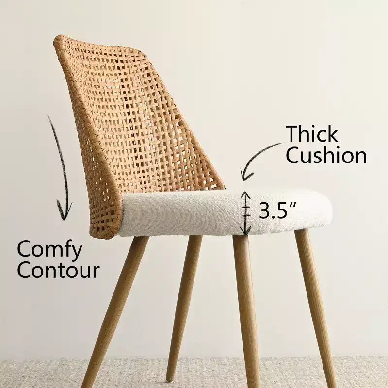 Set da pranzo rotondo con piedistallo in nero/rovere, sedie con schienale in rattan, 4 posti, 5 pezzi