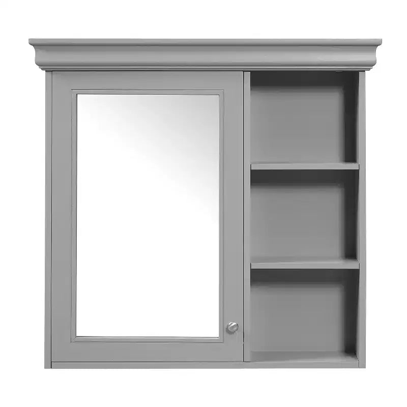 Mobiletto da bagno a parete nero/grigio/bianco con specchio, 3 ripiani, anta singola