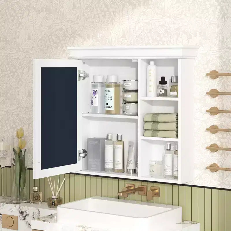 Mobiletto da bagno a parete nero/grigio/bianco con specchio, 3 ripiani, anta singola
