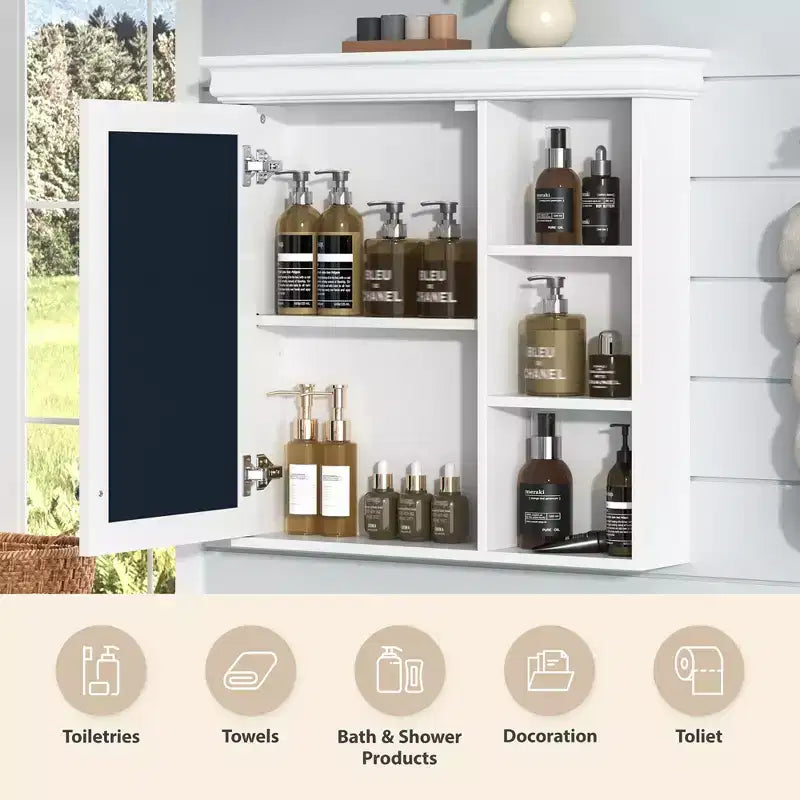 Mobiletto da bagno a parete nero/grigio/bianco con specchio, 3 ripiani, anta singola