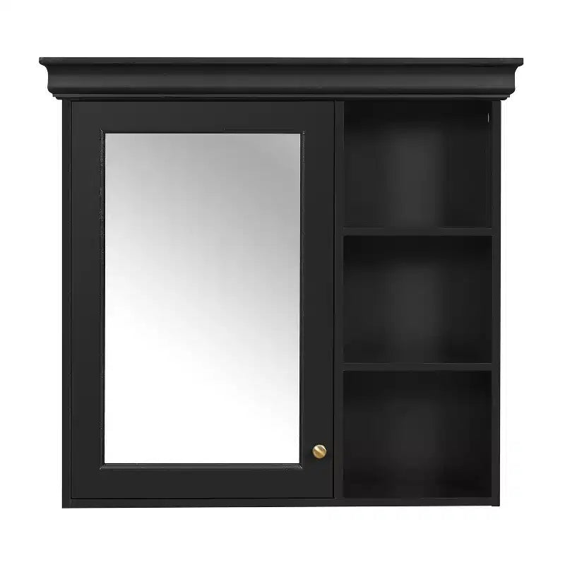 Mobiletto da bagno a parete nero/grigio/bianco con specchio, 3 ripiani, anta singola