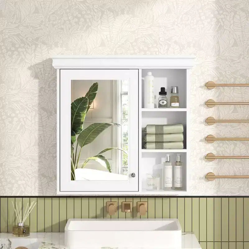 Mobiletto da bagno a parete nero/grigio/bianco con specchio, 3 ripiani, anta singola