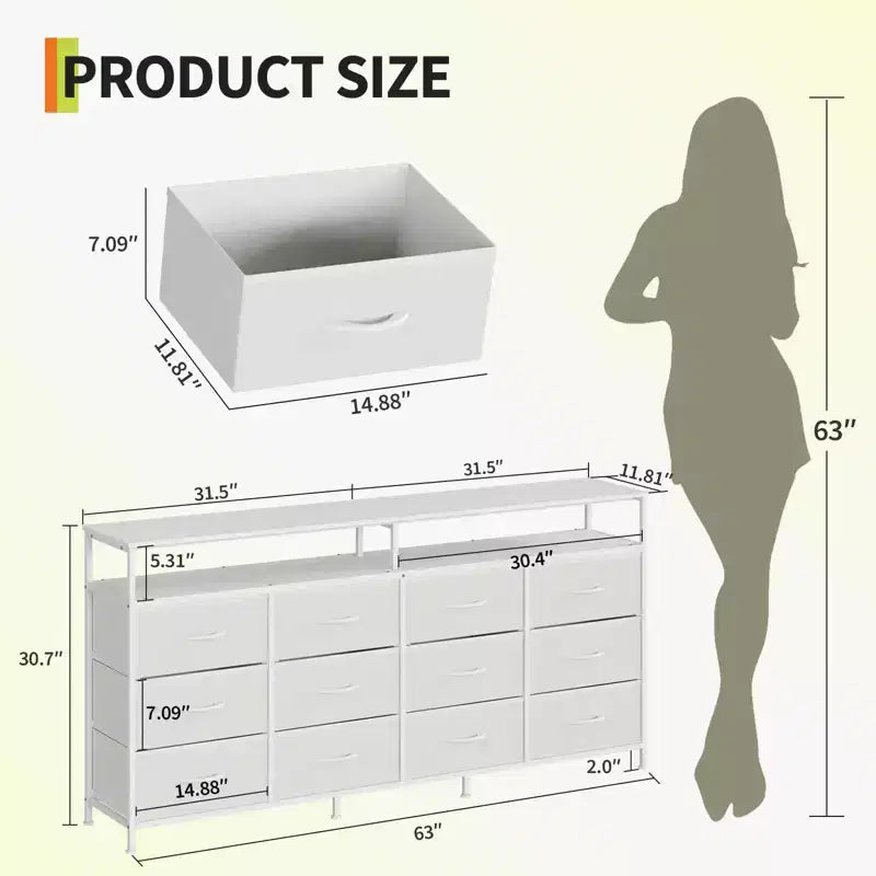 Mobile TV in tessuto da 63", 12 cassetti, Nero/Marrone/Bianco, Adatto per TV da 55-70"