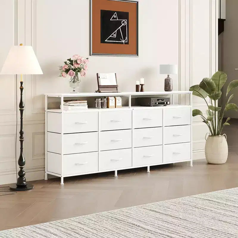 Mobile TV in tessuto da 63", 12 cassetti, Nero/Marrone/Bianco, Adatto per TV da 55-70"