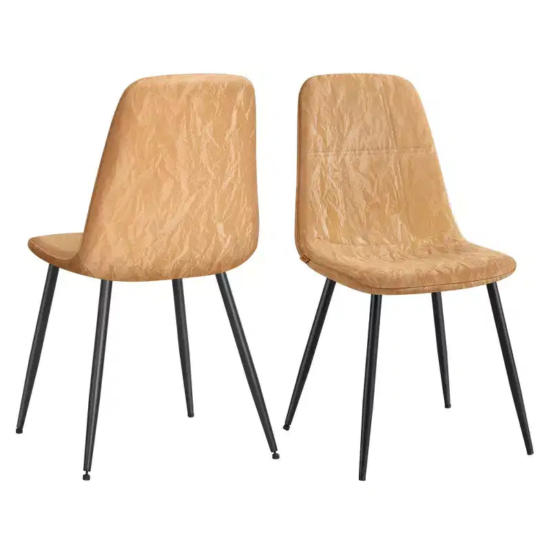 VASAGLE Dining Chairs, Dining Room Kitchen Chairs, Adjustable Feet, Chenille Fabric, Glacier-Textured Synthetic Leather, Caramel Brown