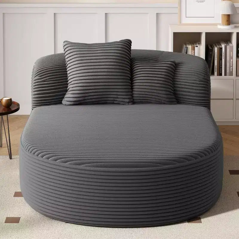 Divano Chaise Longue in Velluto a Coste Nero / Grigio / Verde / Rosa, Moderno Senza Struttura con 2 Cuscini, 1 Posto