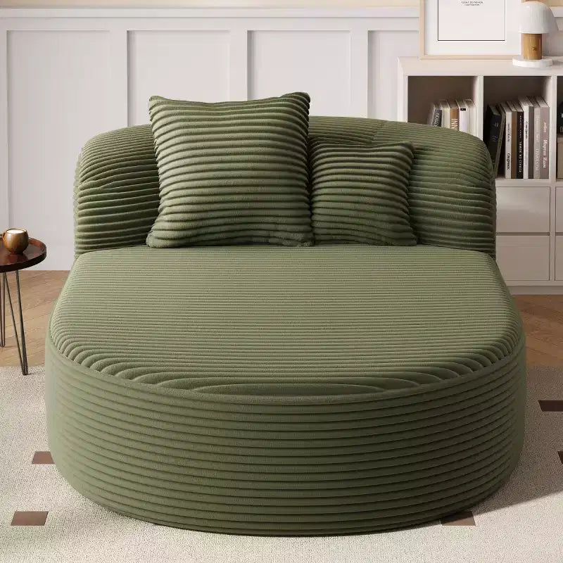 Divano Chaise Longue in Velluto a Coste Nero / Grigio / Verde / Rosa, Moderno Senza Struttura con 2 Cuscini, 1 Posto