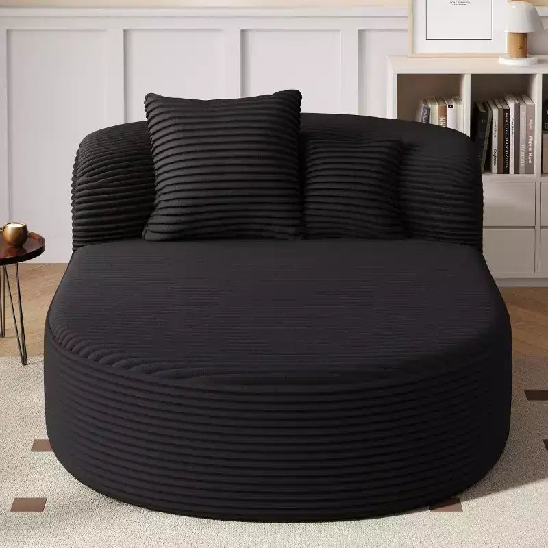 Divano Chaise Longue in Velluto a Coste Nero / Grigio / Verde / Rosa, Moderno Senza Struttura con 2 Cuscini, 1 Posto