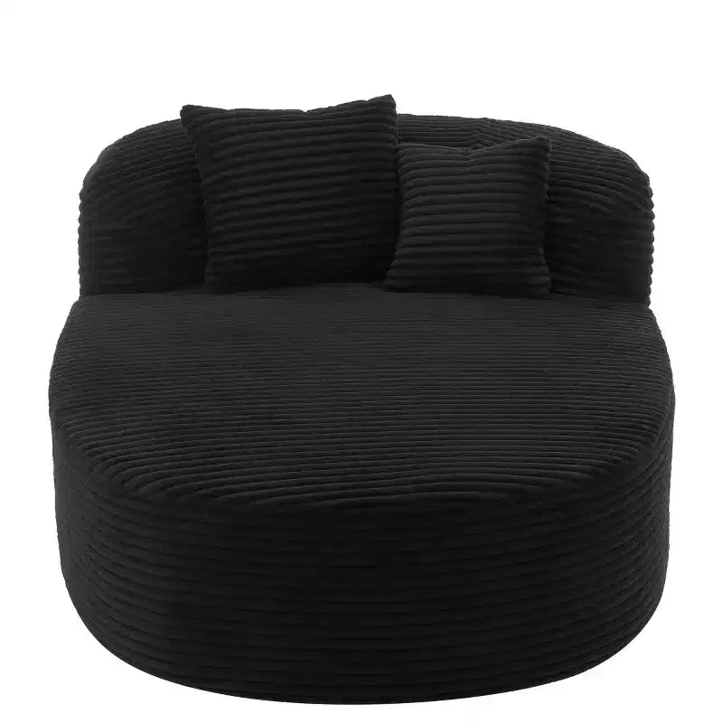 Divano Chaise Longue in Velluto a Coste Nero / Grigio / Verde / Rosa, Moderno Senza Struttura con 2 Cuscini, 1 Posto