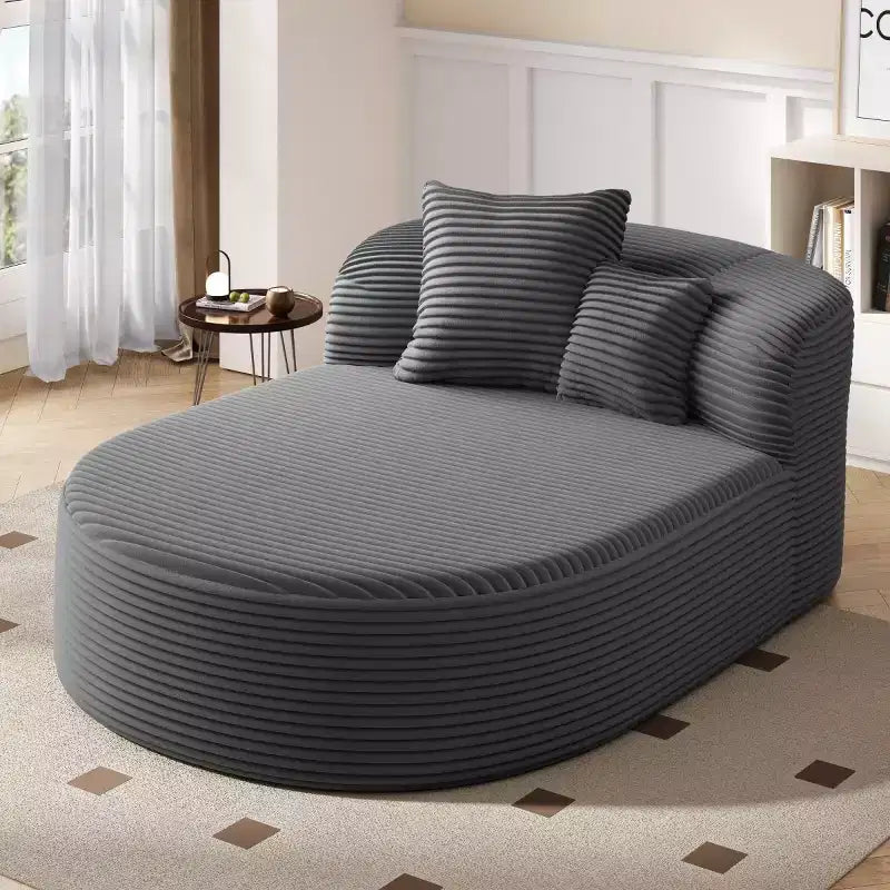 Divano Chaise Longue in Velluto a Coste Nero / Grigio / Verde / Rosa, Moderno Senza Struttura con 2 Cuscini, 1 Posto