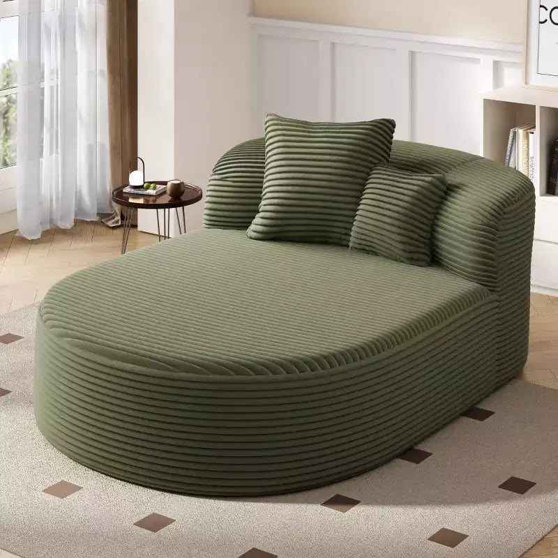 Divano Chaise Longue in Velluto a Coste Nero / Grigio / Verde / Rosa, Moderno Senza Struttura con 2 Cuscini, 1 Posto