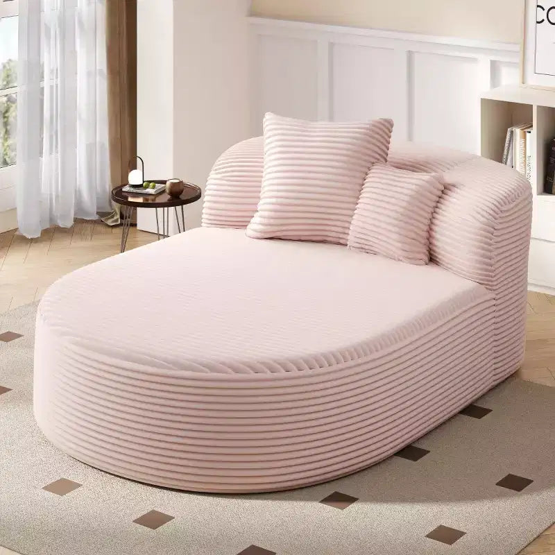 Divano Chaise Longue in Velluto a Coste Nero / Grigio / Verde / Rosa, Moderno Senza Struttura con 2 Cuscini, 1 Posto