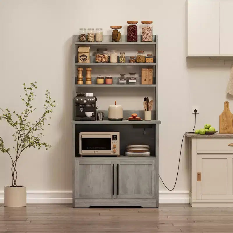 Pensile da cucina alto 63'' con mobiletto – grigio / colore retrò / bianco, stile rustico