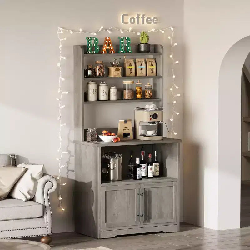 Pensile da cucina alto 63'' con mobiletto – grigio / colore retrò / bianco, stile rustico