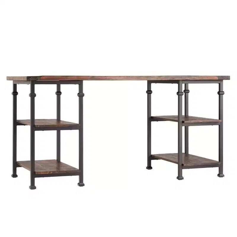 Scrivania industriale da 1 persona marrone/grigia con ripiano