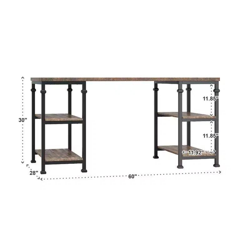 Scrivania industriale da 1 persona marrone/grigia con ripiano