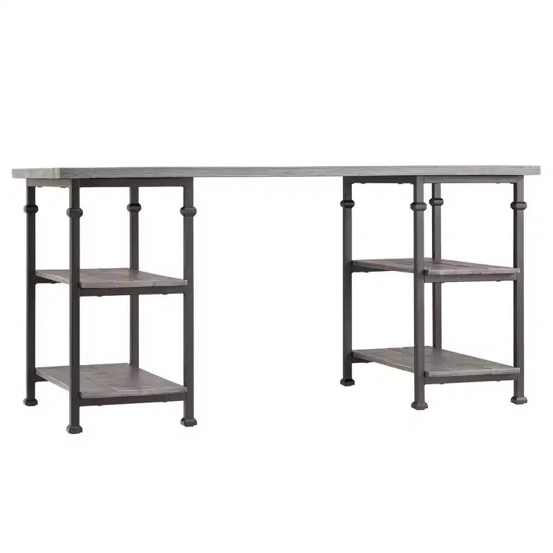 Scrivania industriale da 1 persona marrone/grigia con ripiano