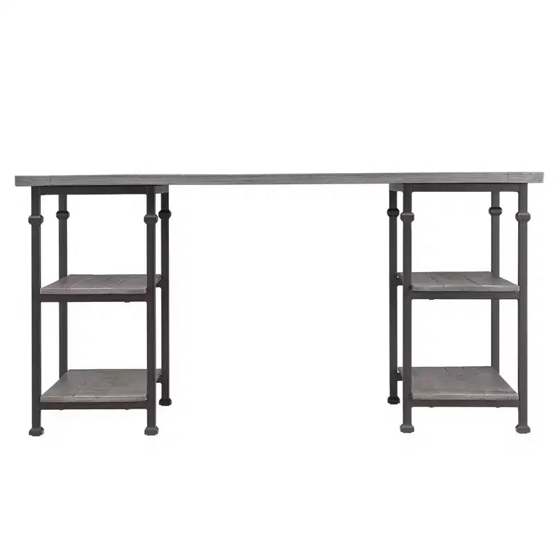 Scrivania industriale da 1 persona marrone/grigia con ripiano