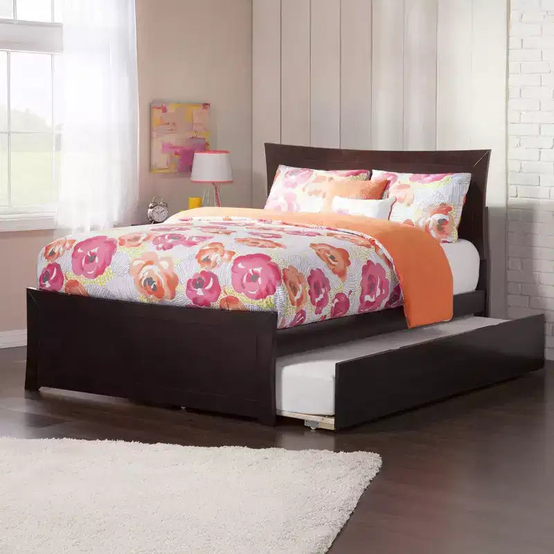 Letto a Piattaforma in Legno Naturale con Letto Estraibile, per 2