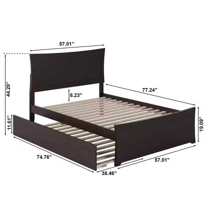 Letto a Piattaforma in Legno Naturale con Letto Estraibile, per 2