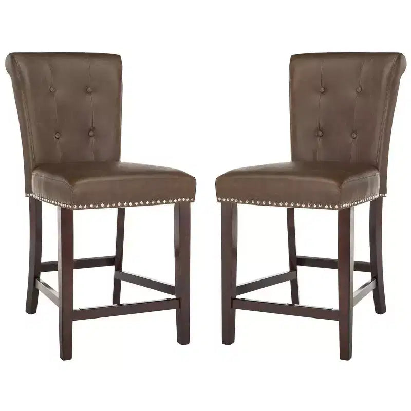Sgabello da bancone, Beige/Marrone/Grigio chiaro, Schienale medio trapuntato, Set da 2