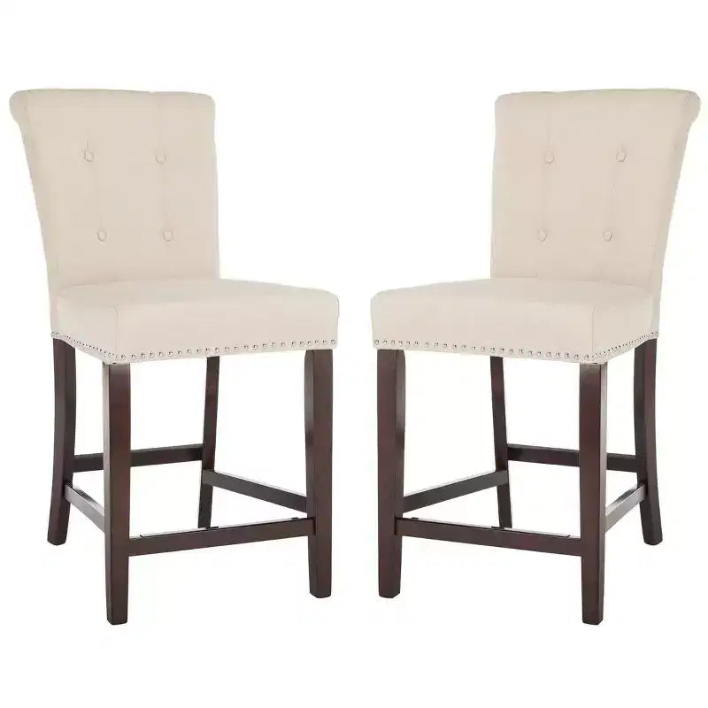 Sgabello da bancone, Beige/Marrone/Grigio chiaro, Schienale medio trapuntato, Set da 2