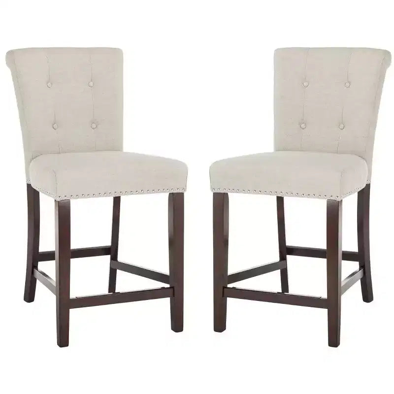 Sgabello da bancone, Beige/Marrone/Grigio chiaro, Schienale medio trapuntato, Set da 2
