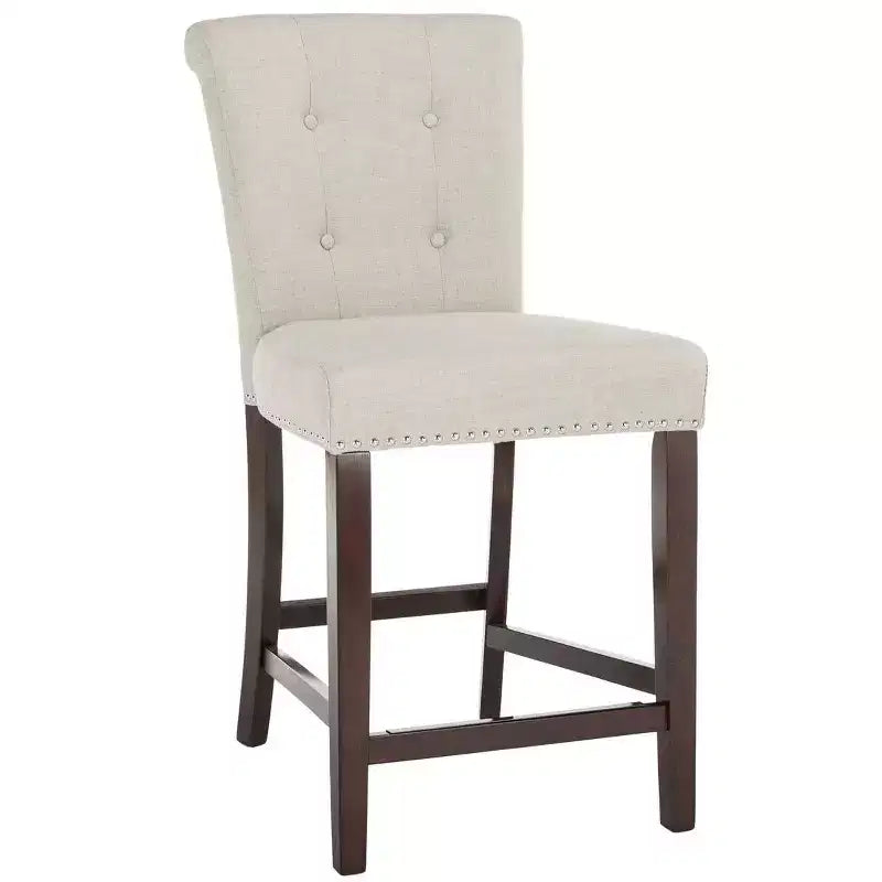 Sgabello da bancone, Beige/Marrone/Grigio chiaro, Schienale medio trapuntato, Set da 2