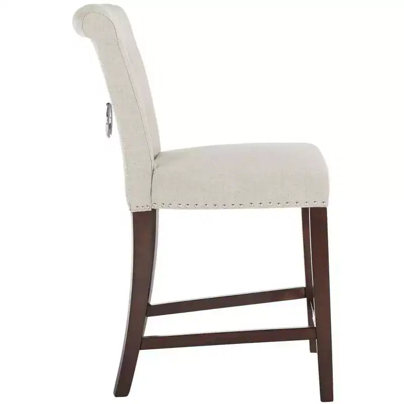 Sgabello da bancone, Beige/Marrone/Grigio chiaro, Schienale medio trapuntato, Set da 2