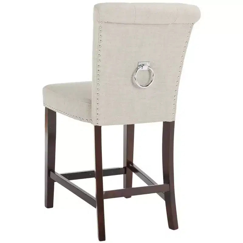 Sgabello da bancone, Beige/Marrone/Grigio chiaro, Schienale medio trapuntato, Set da 2