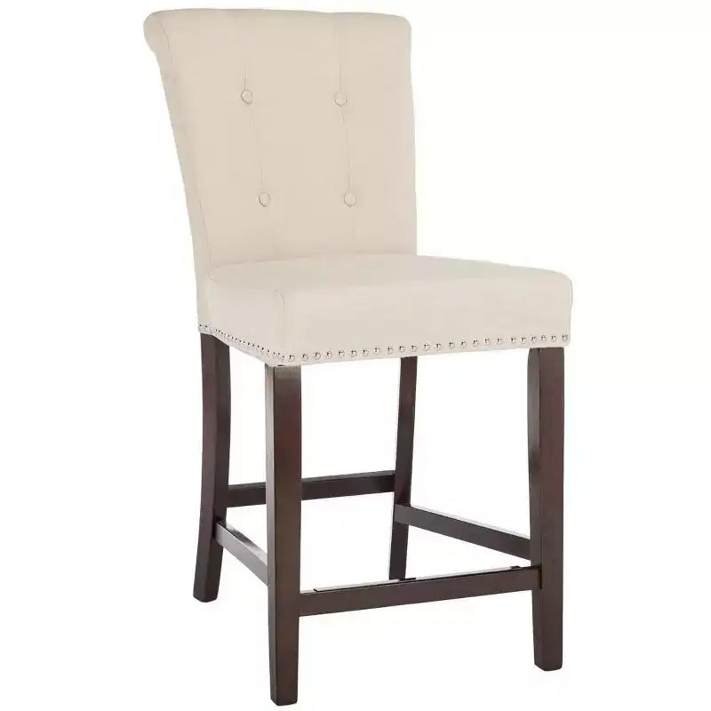 Sgabello da bancone, Beige/Marrone/Grigio chiaro, Schienale medio trapuntato, Set da 2