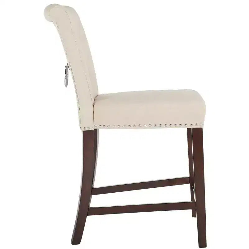 Sgabello da bancone, Beige/Marrone/Grigio chiaro, Schienale medio trapuntato, Set da 2