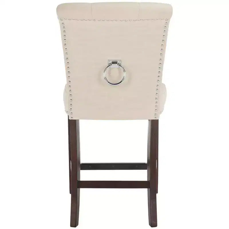 Sgabello da bancone, Beige/Marrone/Grigio chiaro, Schienale medio trapuntato, Set da 2
