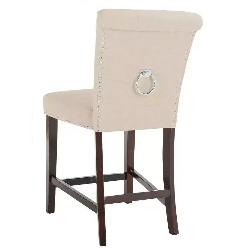 Sgabello da bancone, Beige/Marrone/Grigio chiaro, Schienale medio trapuntato, Set da 2