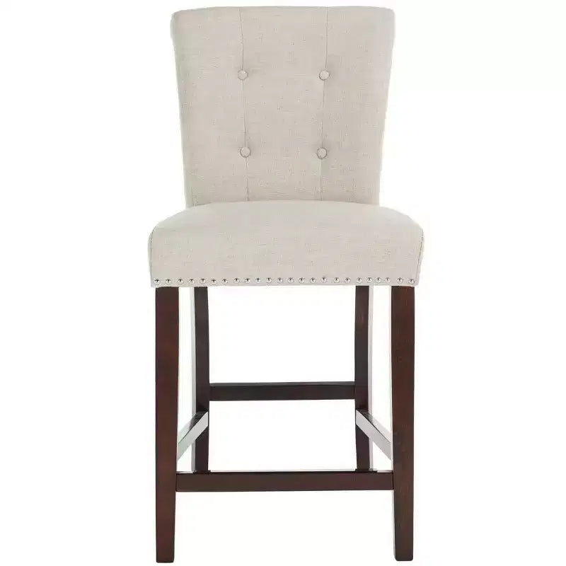 Sgabello da bancone, Beige/Marrone/Grigio chiaro, Schienale medio trapuntato, Set da 2