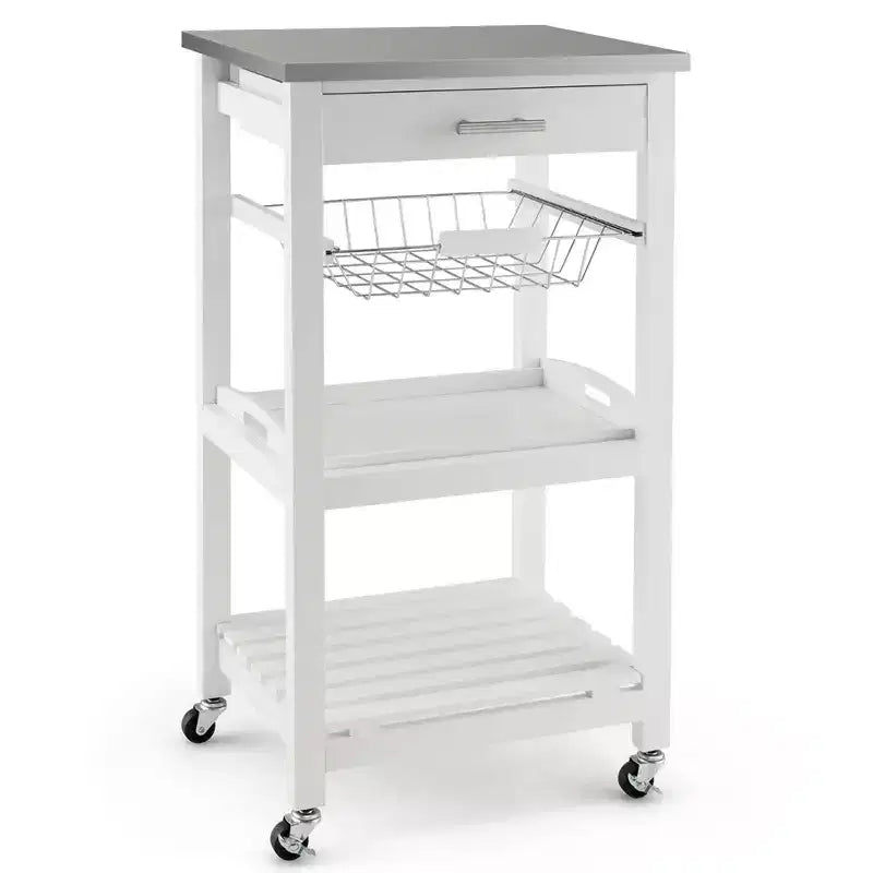 Carrello da cucina con isola, rotante, bianco/nero/grigio con ripiano in acciaio inossidabile, monoposto
