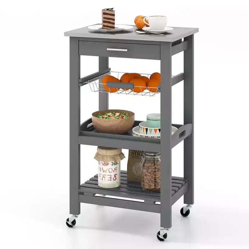 Carrello da cucina con isola, rotante, bianco/nero/grigio con ripiano in acciaio inossidabile, monoposto