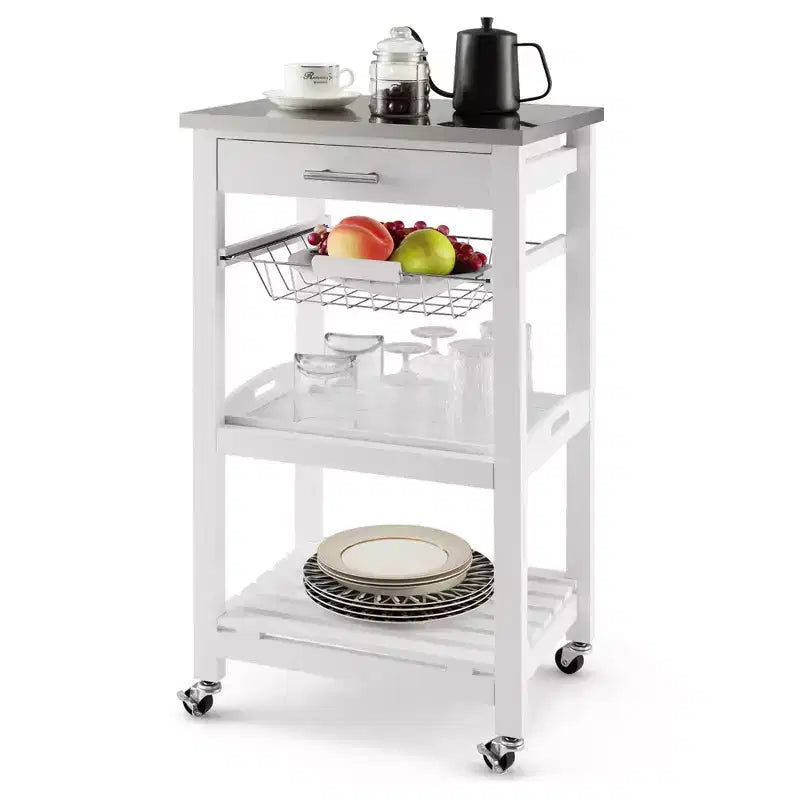 Carrello da cucina con isola, rotante, bianco/nero/grigio con ripiano in acciaio inossidabile, monoposto