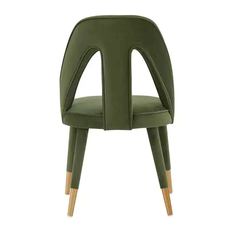 Sedia da pranzo moderna senza braccioli in velluto grigio/verde oliva, 1 posto