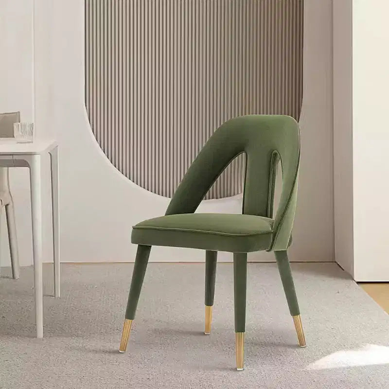 Sedia da pranzo moderna senza braccioli in velluto grigio/verde oliva, 1 posto
